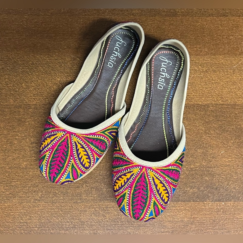Fuchsia Embroidered Olivia Luxury Flat Size 5